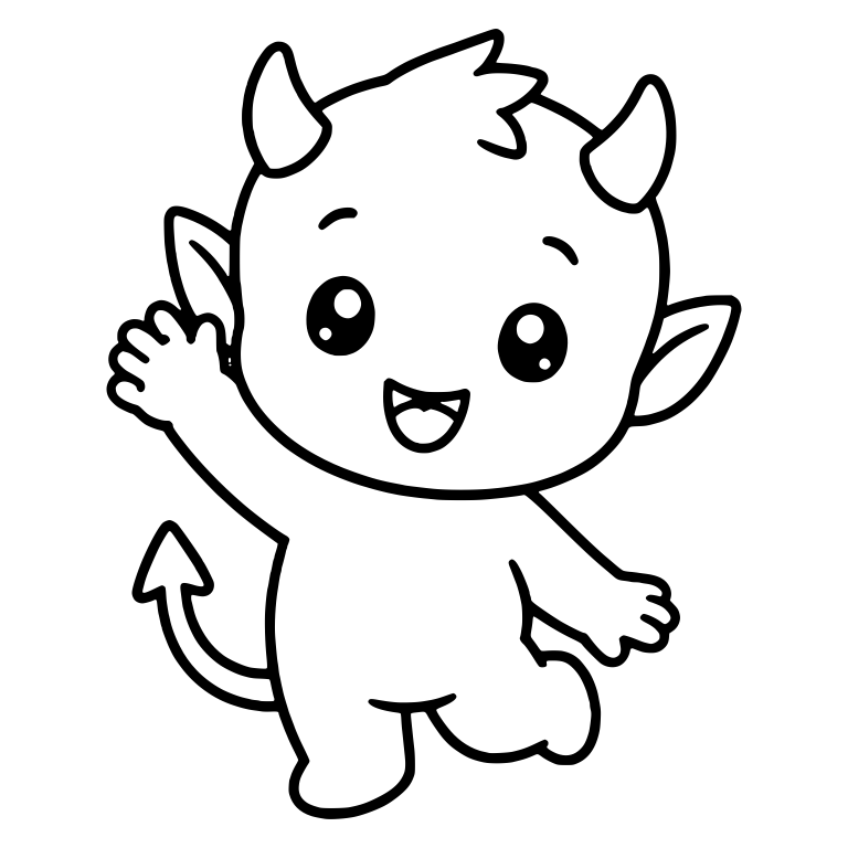 Running Baby Devil Waving With Spiky Hair Tuft — free fantasy-creature SVG cut file