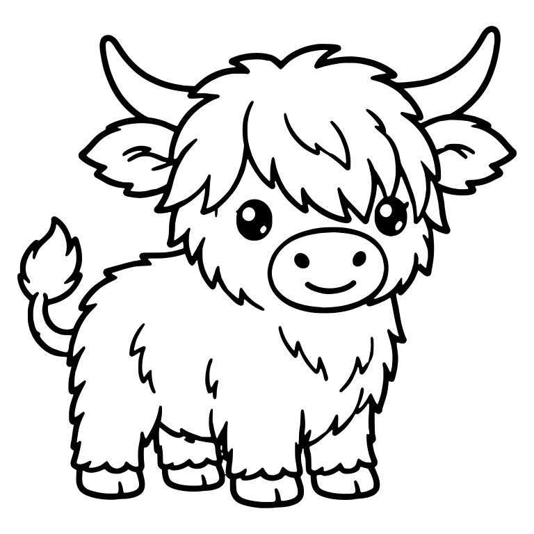 Standing Highland Calf Facing Right with Tufted Tail — free animal SVG cut file