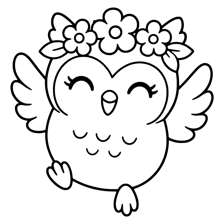 Joyful Owl with Flower Crown and Raised Wings — free animal SVG cut file