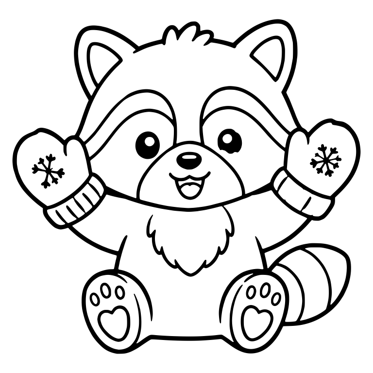 Sitting Raccoon with Raised Snowflake Mittens — free animal SVG cut file