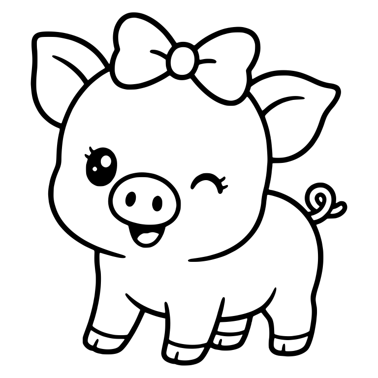 Winking Standing Piglet With Bow on Head — free animal SVG cut file