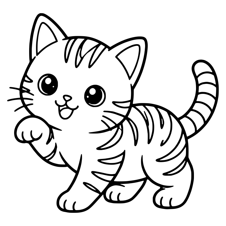 Striped Tabby Kitten Walking With Paw Raised — free animal SVG cut file
