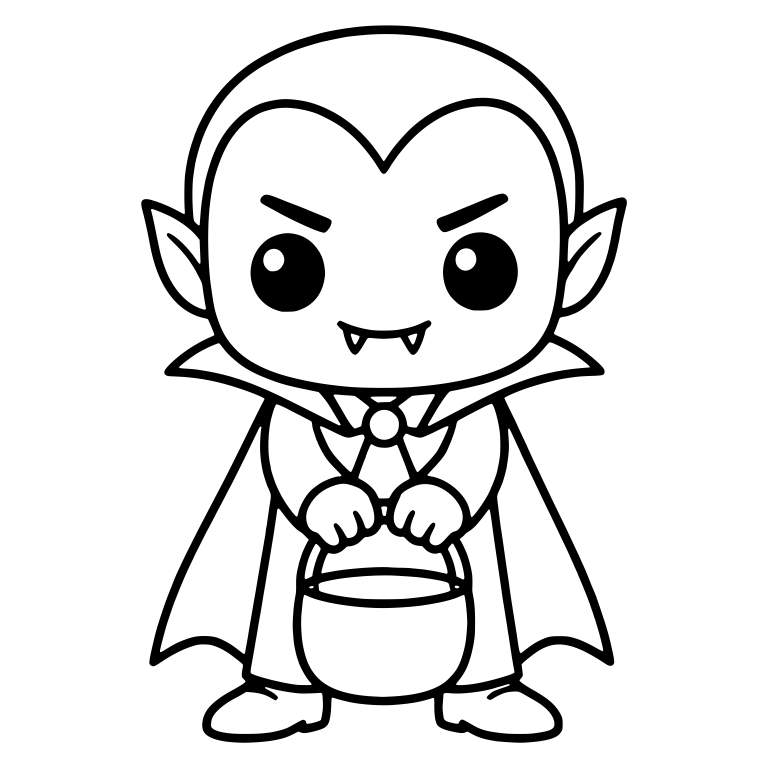Grumpy Vampire Kid Holding Plain Pail With Both Hands — free characters SVG cut file