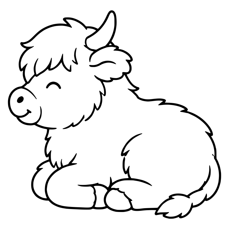 Content Highland Calf Lying Down in Side View — free animal SVG cut file