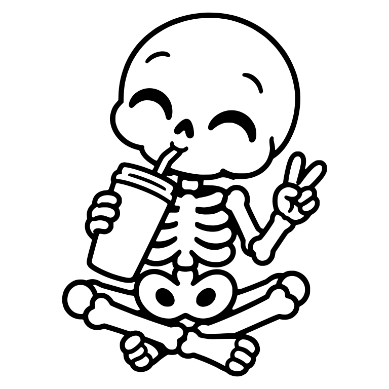 Peace Sign Skeleton Sipping a Tumbler — free skeleton SVG cut file