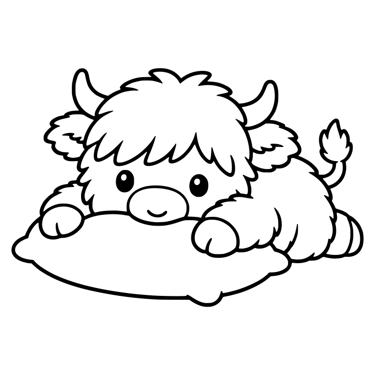 Highland Cow Lying Belly-Down on Pillow, Tail Up — free animal SVG cut file