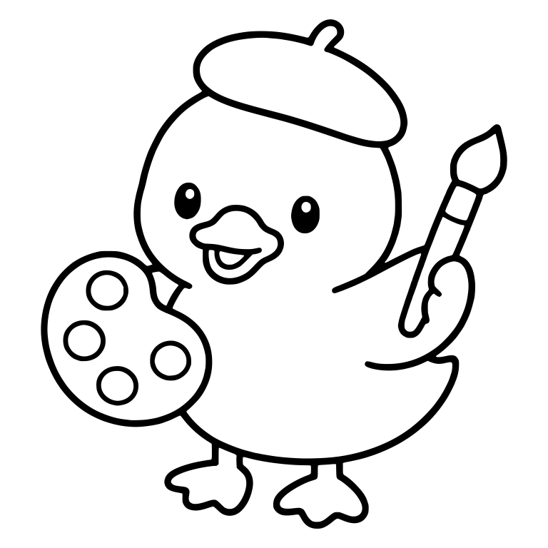 Duckling in Beret with Four-Well Palette and Raised Brush — free animal SVG cut file