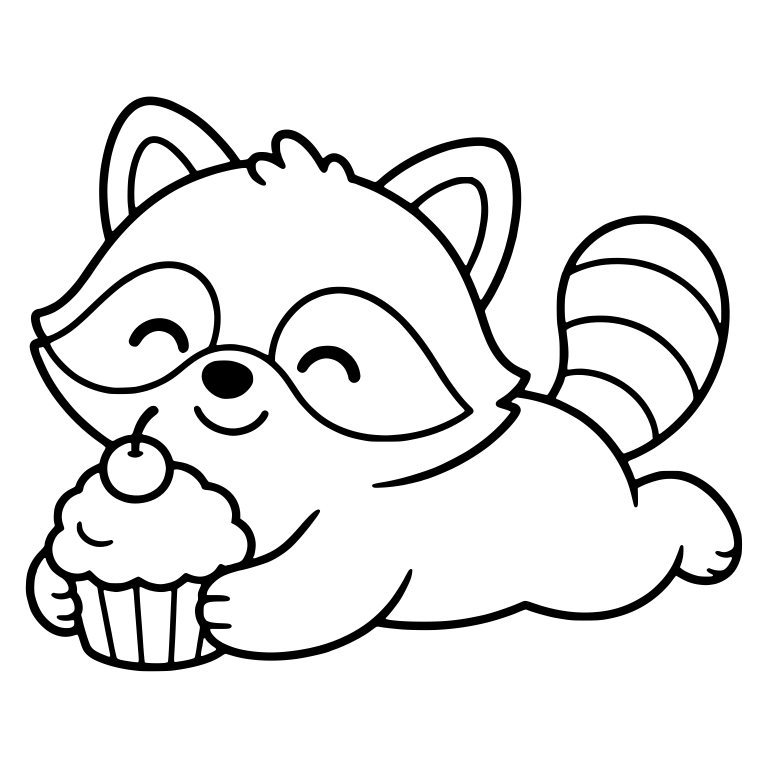 Lounging Raccoon Hugging a Cherry Cupcake — free animal SVG cut file