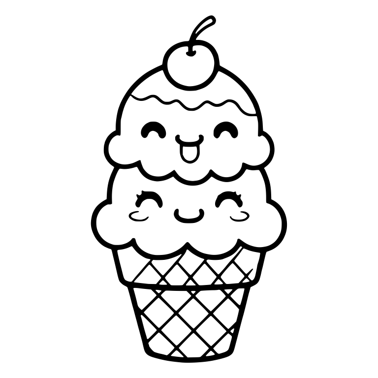 Kawaii Double Scoop Ice Cream Cone with Cherry — free food SVG cut file