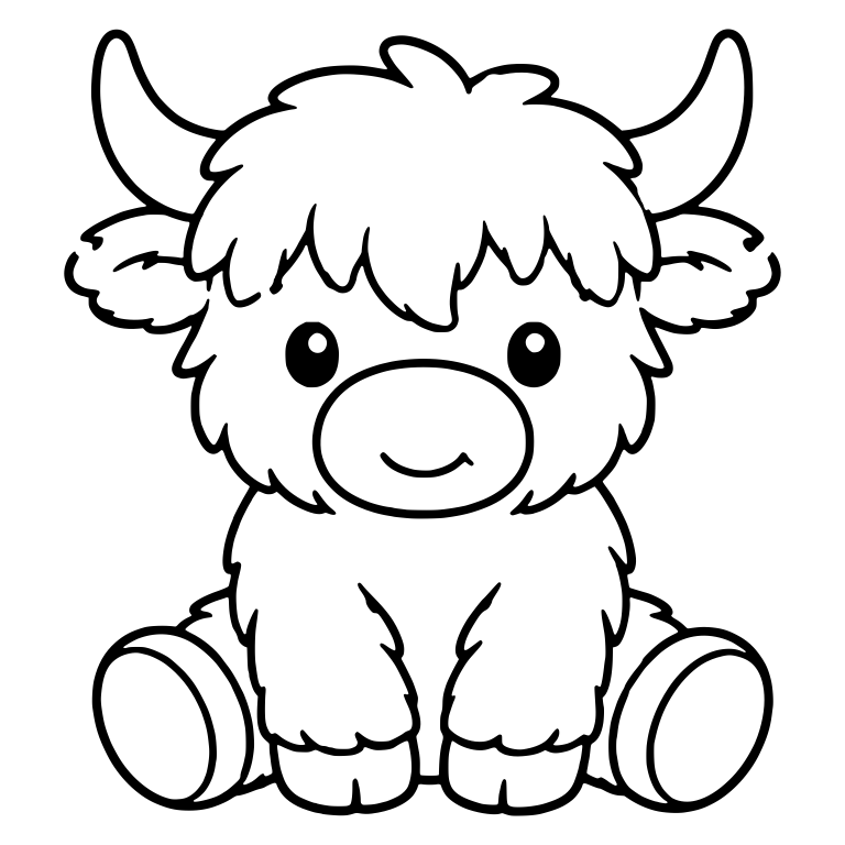 Sitting Highland Cow With Big Curved Horns and Foot Soles — free animal SVG cut file