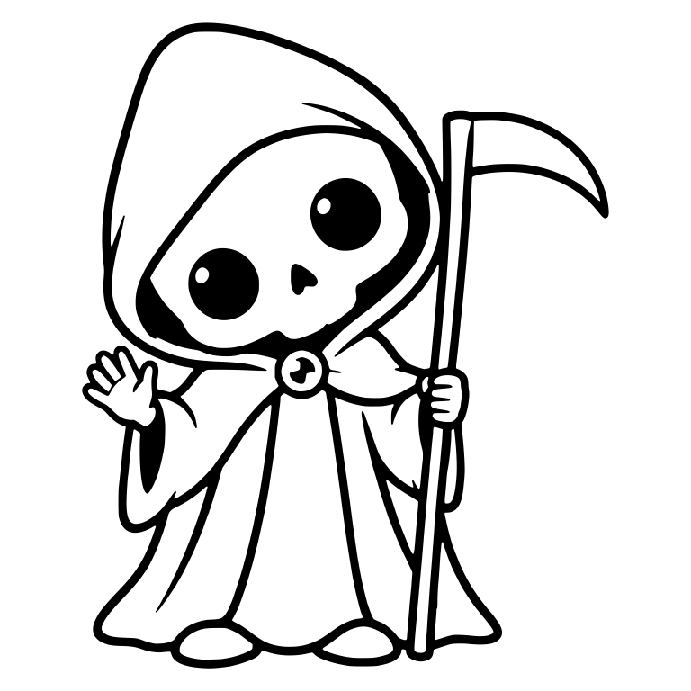 Waving Grim Reaper With Round Neck Brooch and Scythe — free characters SVG cut file