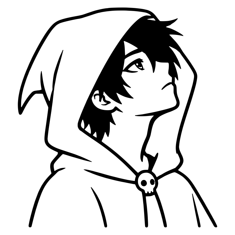 Hooded Emo Boy Looking Up With Skull Clasp — free characters SVG cut file