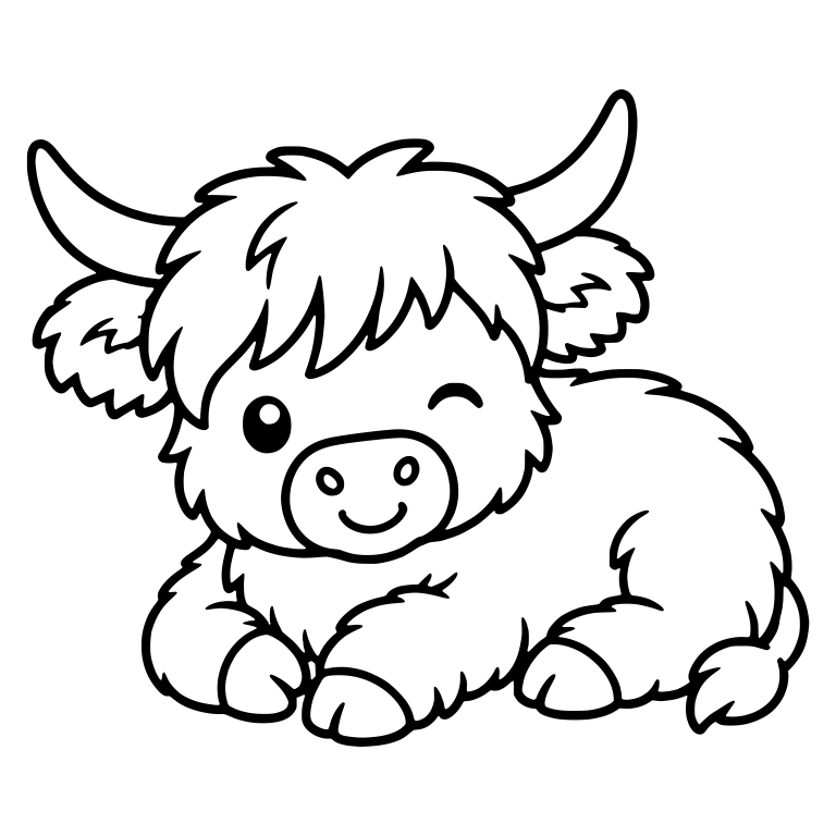 Winking Highland Calf Lying Down With Smile — free animal SVG cut file