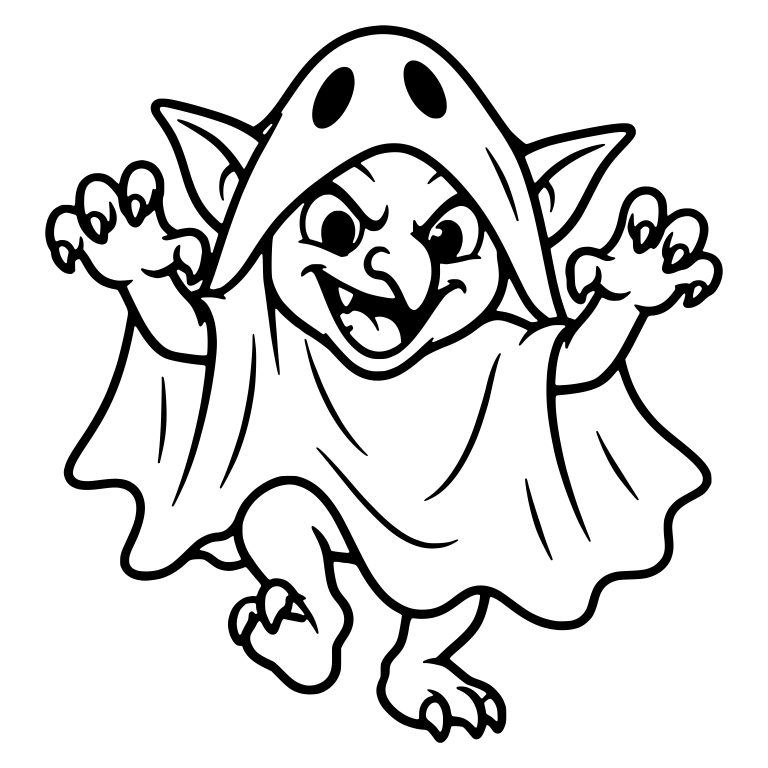 Leaping Goblin in a Ghost Sheet with Open Mouth — free fantasy-creature SVG cut file