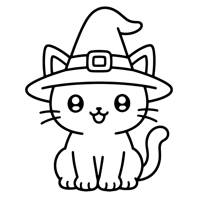 Happy Sitting Cat in Witch Hat With Open Smile — free animal SVG cut file
