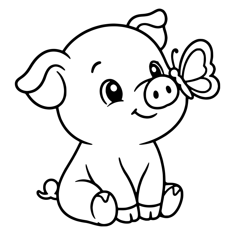 Sitting Piglet With Butterfly Landing on Its Nose — free animal SVG cut file