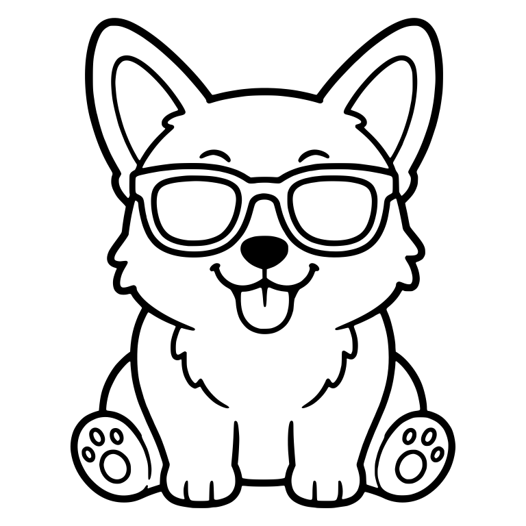 Sitting Corgi in Sunglasses with Tongue Out — free animal SVG cut file