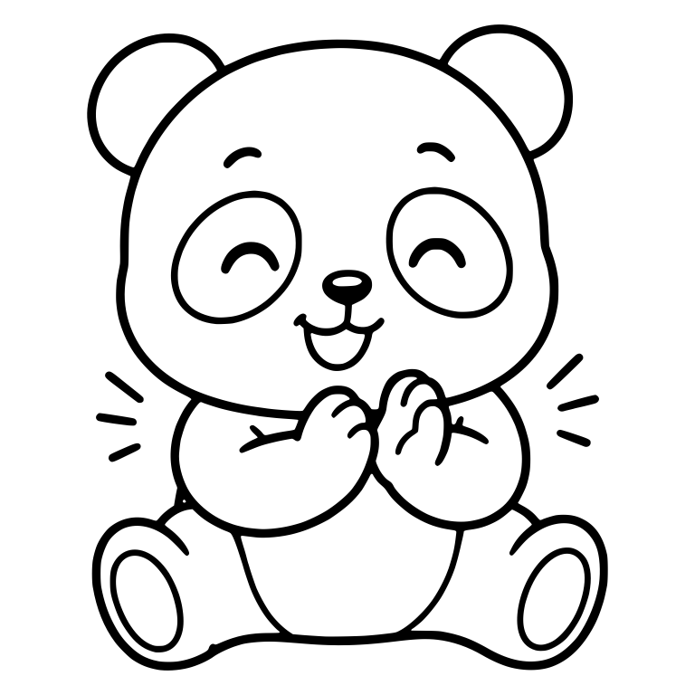 Sitting Panda Clapping With Sparkle Lines Both Sides — free animal SVG cut file