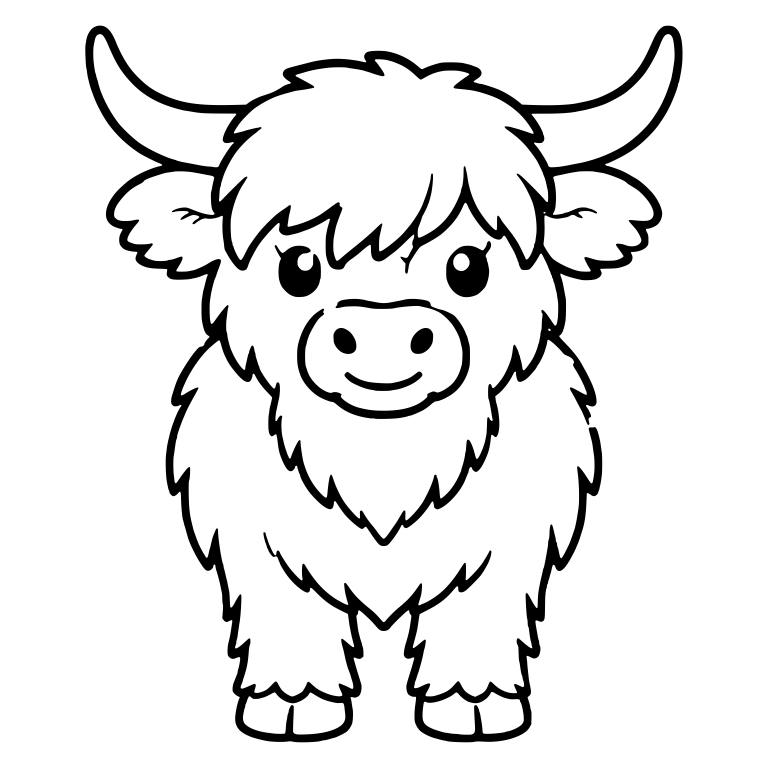 Front-Facing Standing Highland Cow With Fluffy Chest — free animal SVG cut file