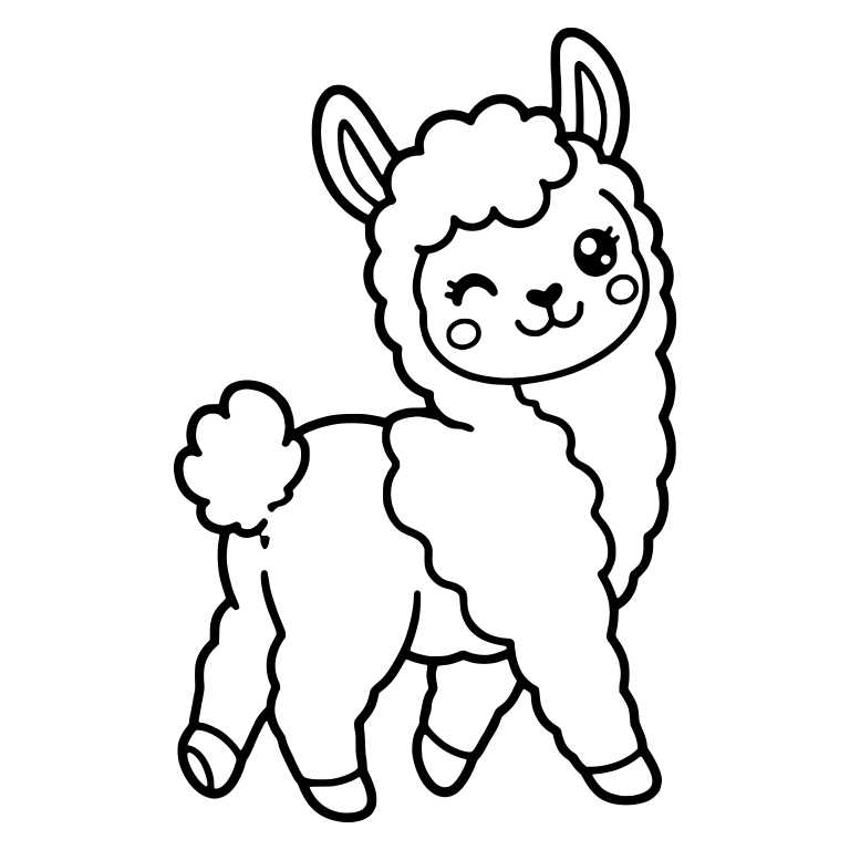Winking Kawaii Llama Strolling with Blush Cheeks — free animal SVG cut file