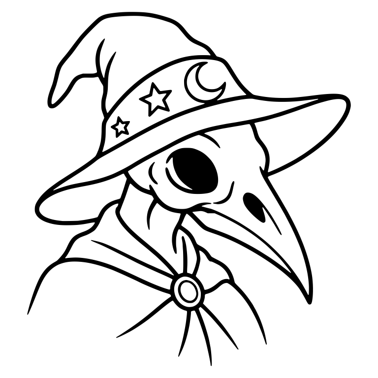 Bird Skull in Witch Hat with Moon and Star Band — free skeleton SVG cut file