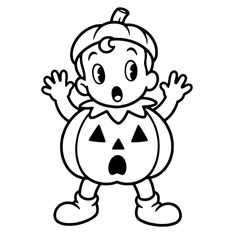 Surprised Kid in Pumpkin Costume Hands Up — free characters SVG cut file