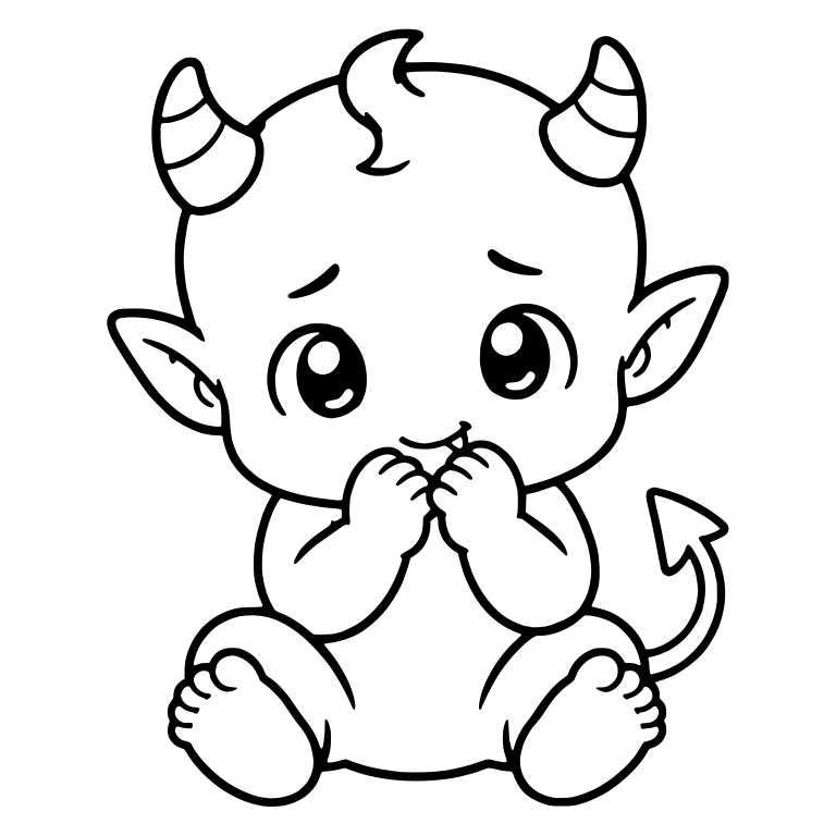 Nervous Baby Devil Sitting With Hands Over Mouth — free fantasy-creature SVG cut file