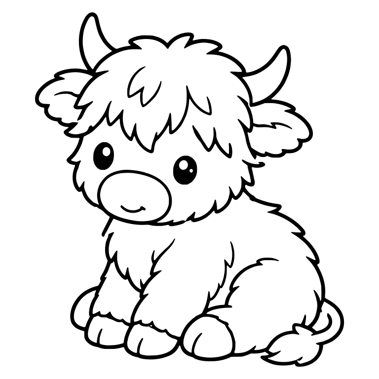 Sitting Baby Highland Cow Turned Slightly Sideways — free animal SVG cut file