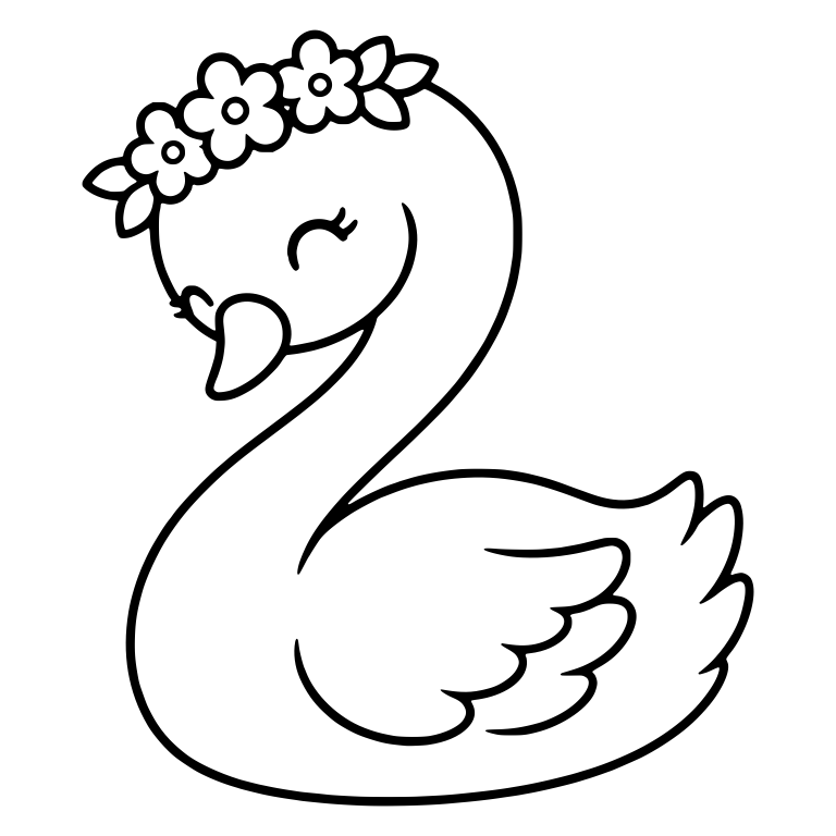 Graceful Swan with Flower Crown and Happy Closed Eye — free animal SVG cut file