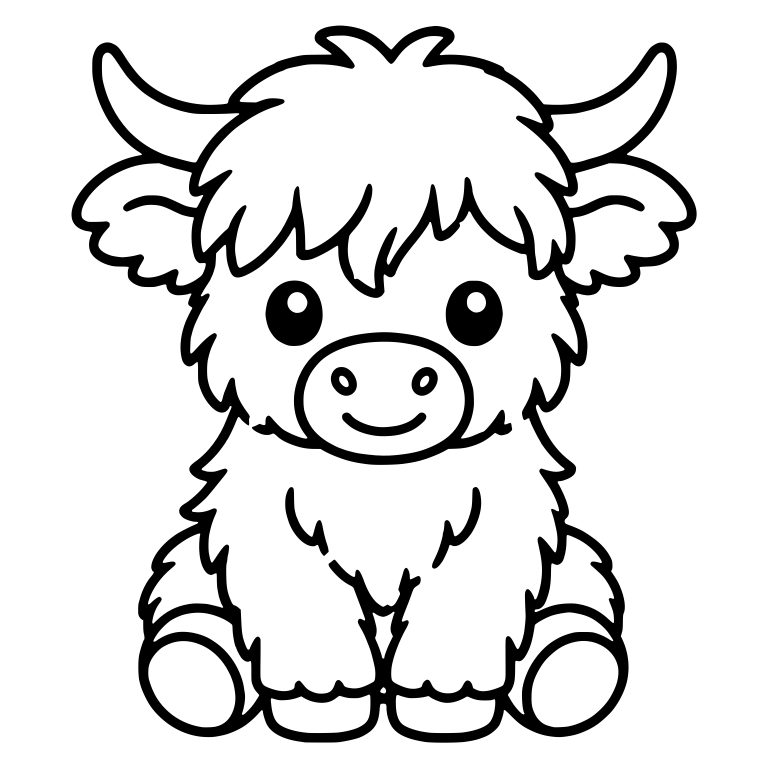 Sitting Highland Calf With Smile and Fluffy Chest — free animal SVG cut file
