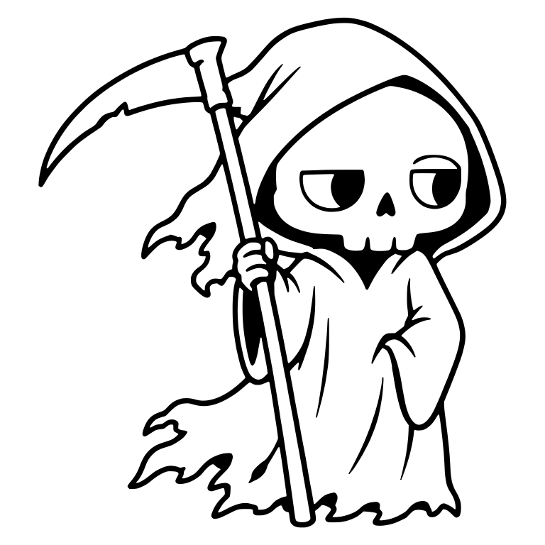 Sulky Grim Reaper with Tattered Cloth and Tilted Scythe — free characters SVG cut file