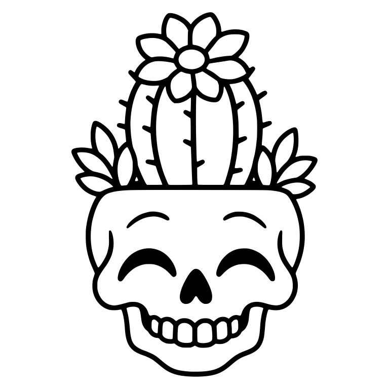 Happy Skull Planter With Flowering Cactus And Succulents — free skeleton SVG cut file
