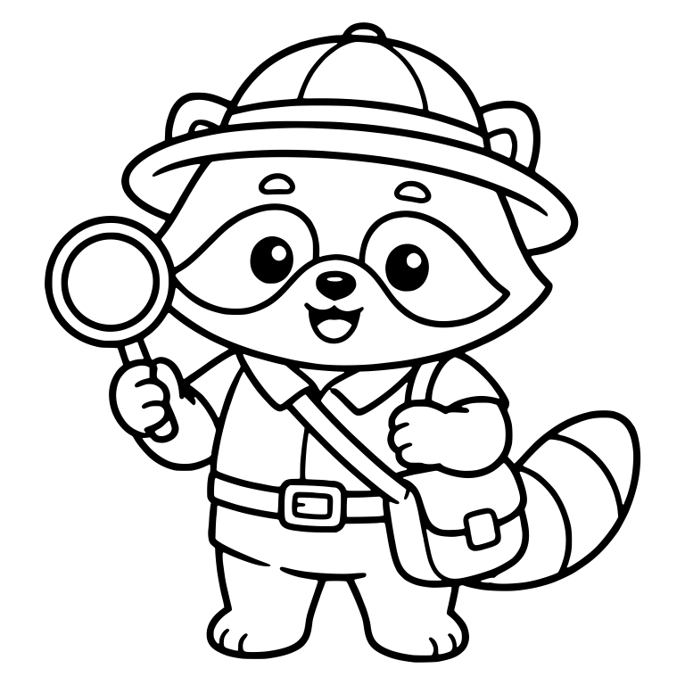 Explorer Raccoon with Magnifying Glass and Satchel — free animal SVG cut file