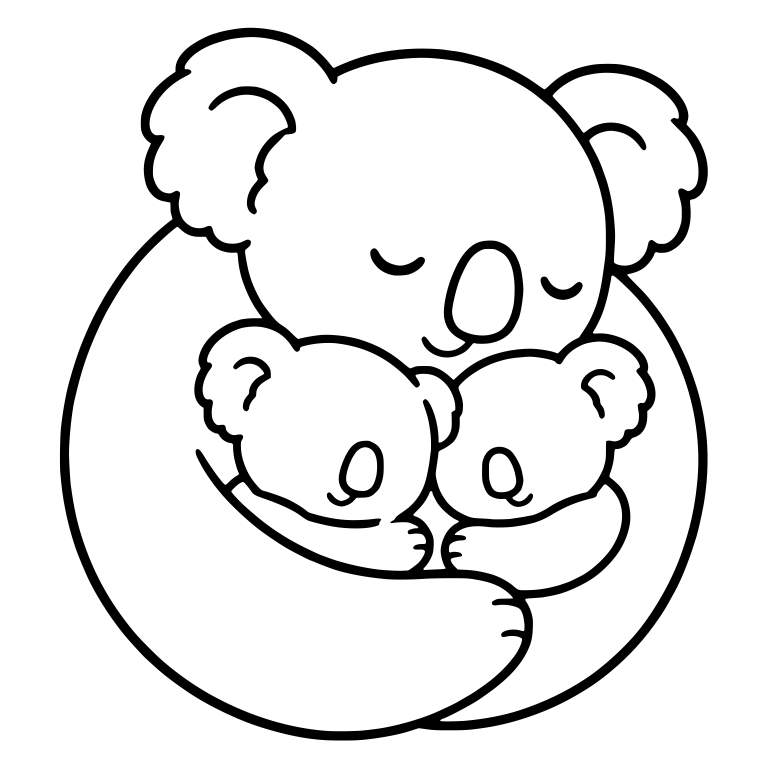 Koala Curled Around Two Sleeping Baby Koalas — free animal SVG cut file