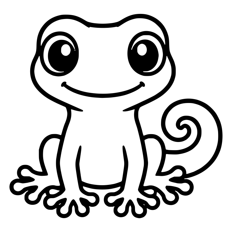 Sitting Gecko with Big Dark Eyes and Spiral Tail — free animal SVG cut file