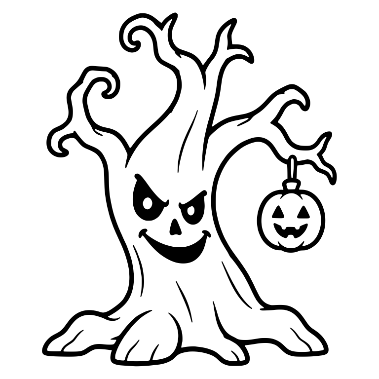 Haunted Tree With Hanging Jack-O-Lantern On Branch — free floral SVG cut file
