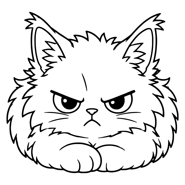 Cranky Maine Coon Kitten Face on Folded Paws — free animal SVG cut file