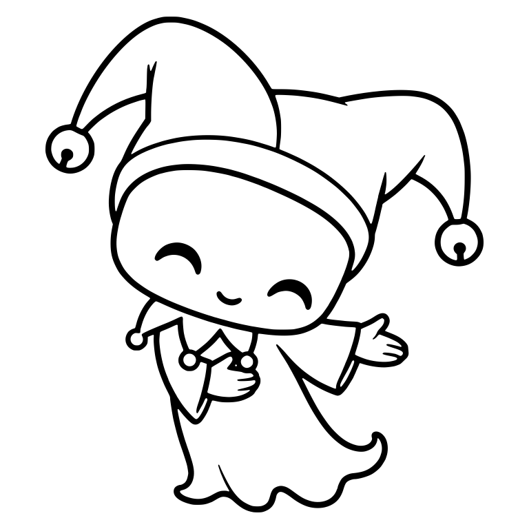 Cheerful Ghost Jester Bowing With One Hand Out and Bells — free fantasy-creature SVG cut file