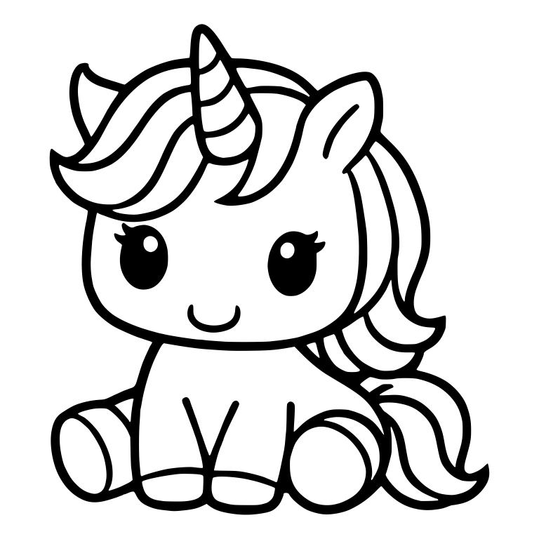 Sitting Baby Unicorn With Swirled Horn and Wavy Mane — free fantasy-creature SVG cut file