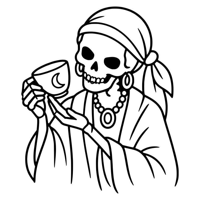 Skeleton Fortune Teller Holding Moon Teacup — free skeleton SVG cut file