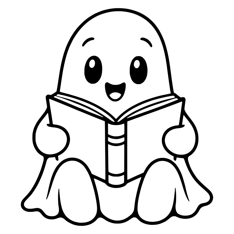 Happy Ghost Sitting With Open Book — free fantasy-creature SVG cut file