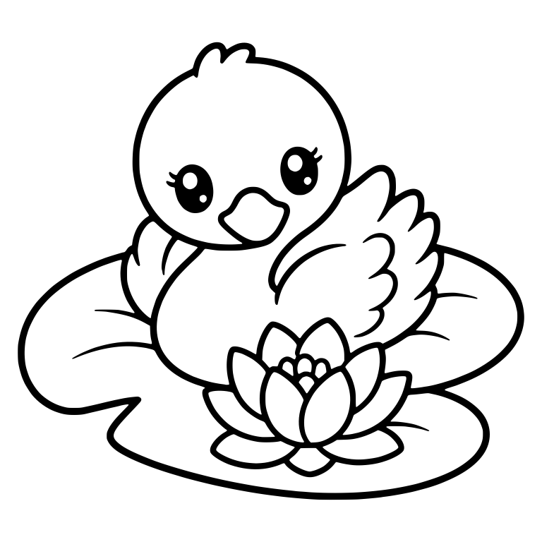 Kawaii Round-Headed Swan on Lily Pad With Water Lily — free animal SVG cut file