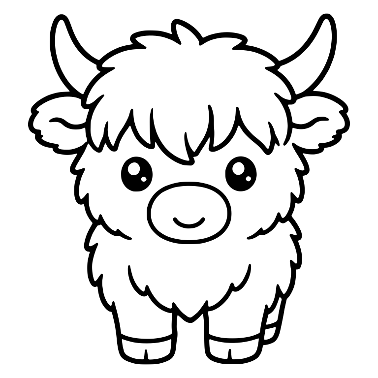 Standing Baby Highland Calf Facing Forward With Big Eyes — free animal SVG cut file