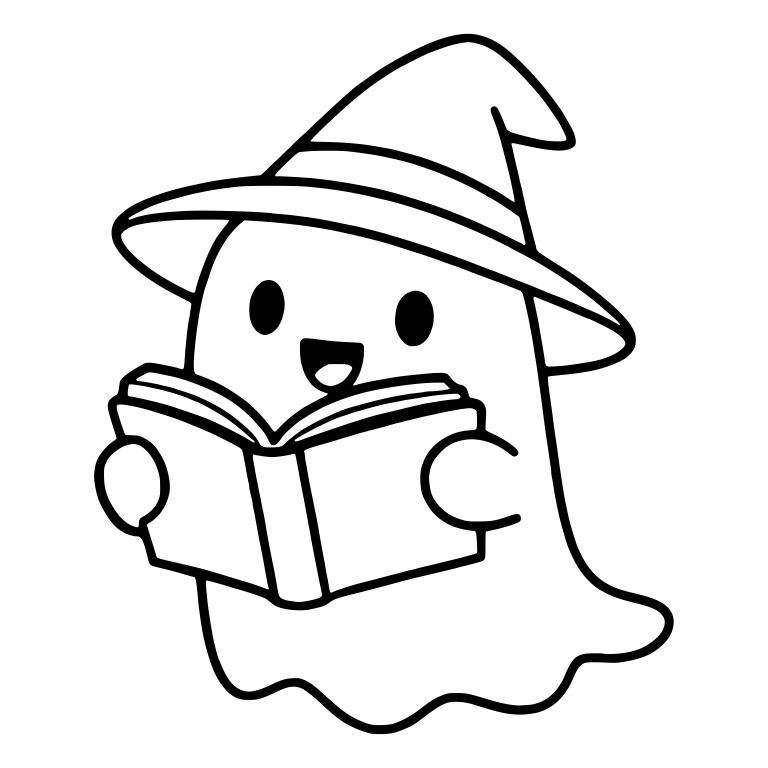 Ghost in Witch Hat Reading Open Book — free fantasy-creature SVG cut file