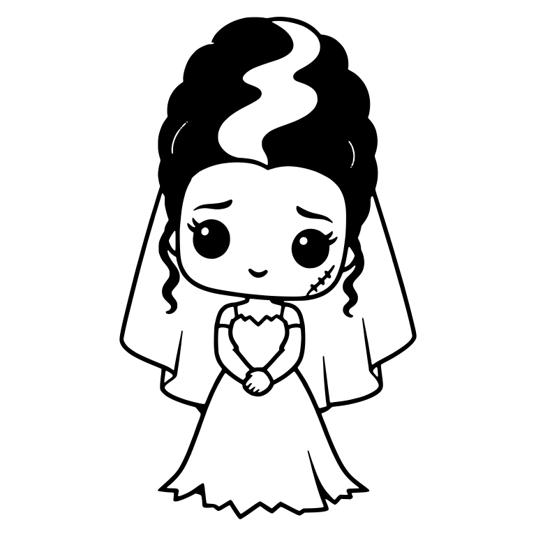 Shy Monster Bride With Ragged Hem And Center Hair Streak — free fantasy-creature SVG cut file