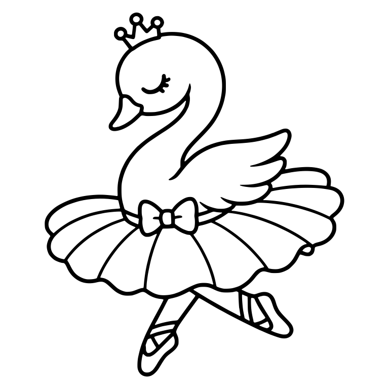 Twirling Ballerina Swan With Crown, Bow and Full Tutu — free animal SVG cut file