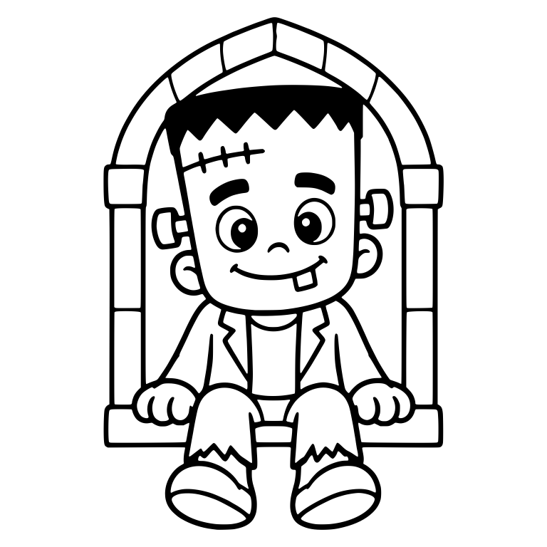 Frankenstein Monster Sitting in Stone Window — free fantasy-creature SVG cut file