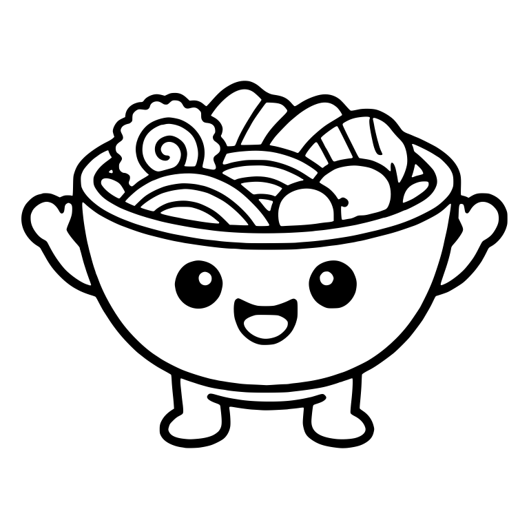 Cheering Ramen Bowl With Raised Arms And Little Feet — free food SVG cut file