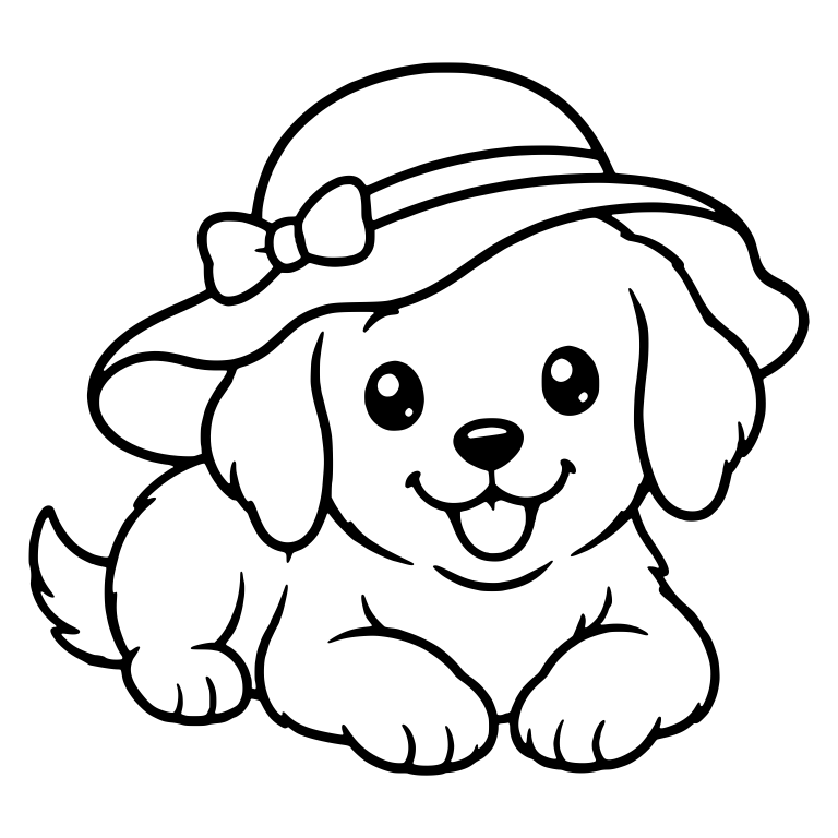 Cuddled Puppy in Slanted Sun Hat and Bow — free animal SVG cut file