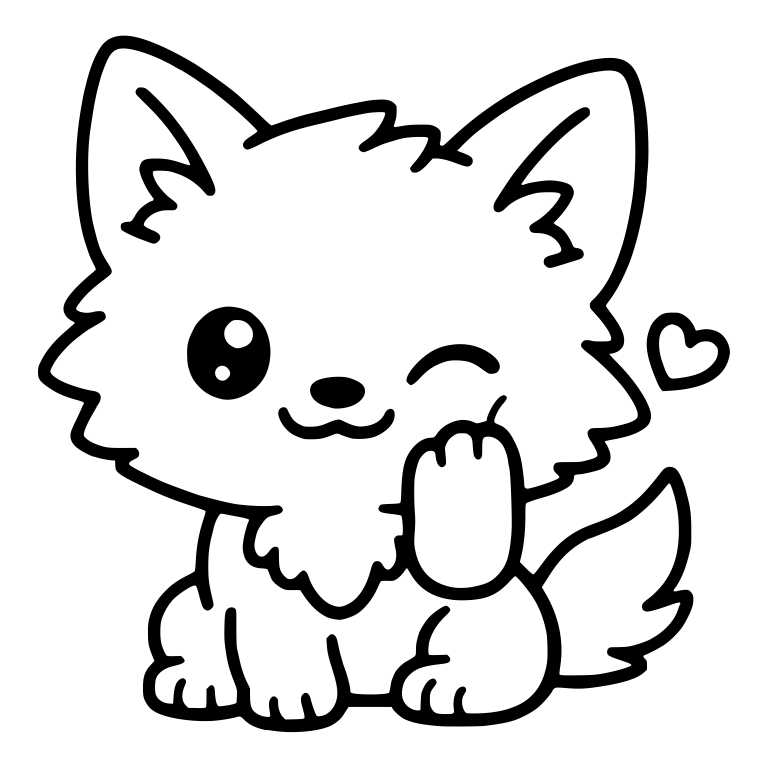Winking Wolf Pup With Raised Paw and Little Heart — free animal SVG cut file
